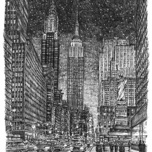 Prints of Imaginary drawing of New York in winter