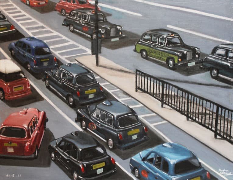 Painting of London Taxi Cabs - oil on canvas