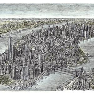 Prints of Aerial view of Manhattan Skyline 2011 Drawing