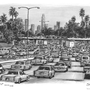 Prints of Los Angeles traffic on a freeway Drawing