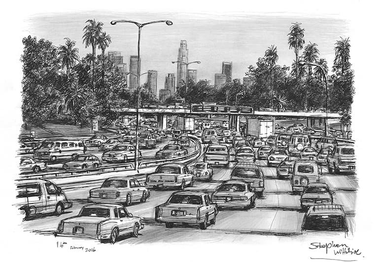 Prints of Los Angeles traffic on a freeway Drawing