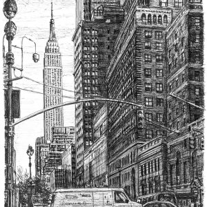 Drawing of Street scene of 34th street New York