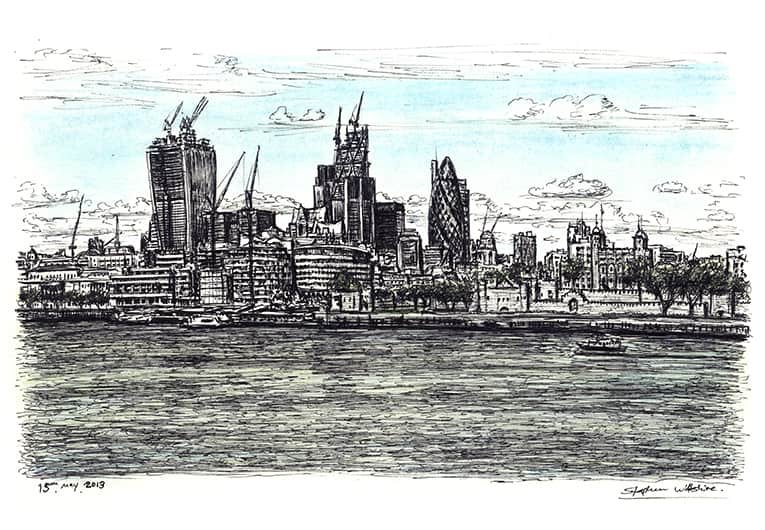 Prints of View of City of London from Tower Bridge