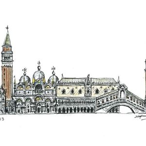 Prints of Venice montage Drawing - Skyline Art