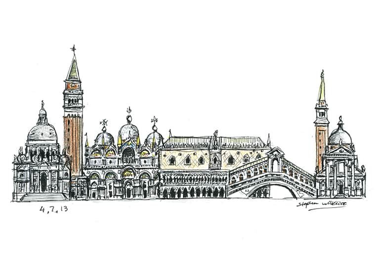 Prints of Venice montage Drawing - Skyline Art