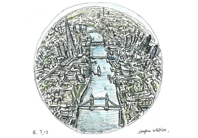 Prints of Mini Globe of London Drawing
