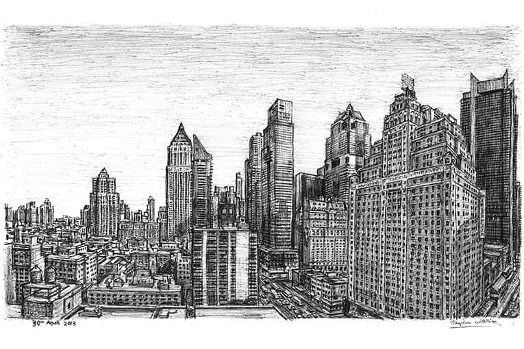 Frame Manhattan skyline from the Intercontinental Hotel by Stephen Wiltshire