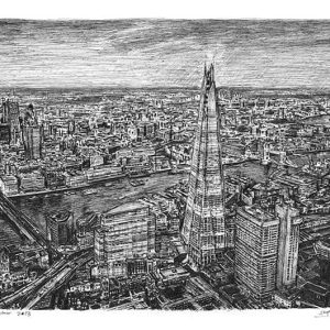Prints of Aerial view of the Shard in the evening