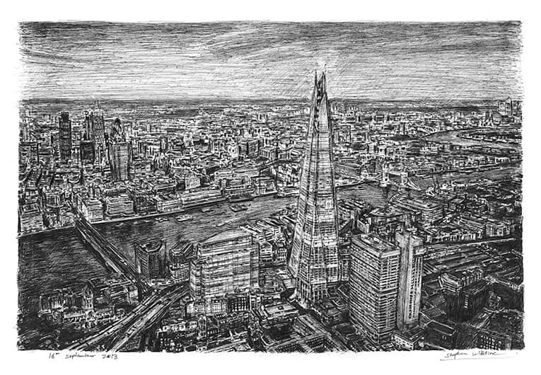 Prints of Aerial view of the Shard in the evening