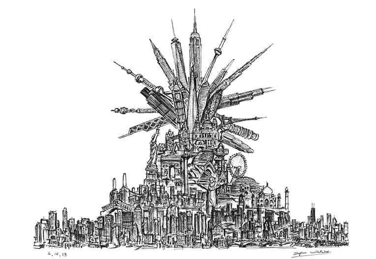 Prints of Volcano Drawing - Cityscape Sketches