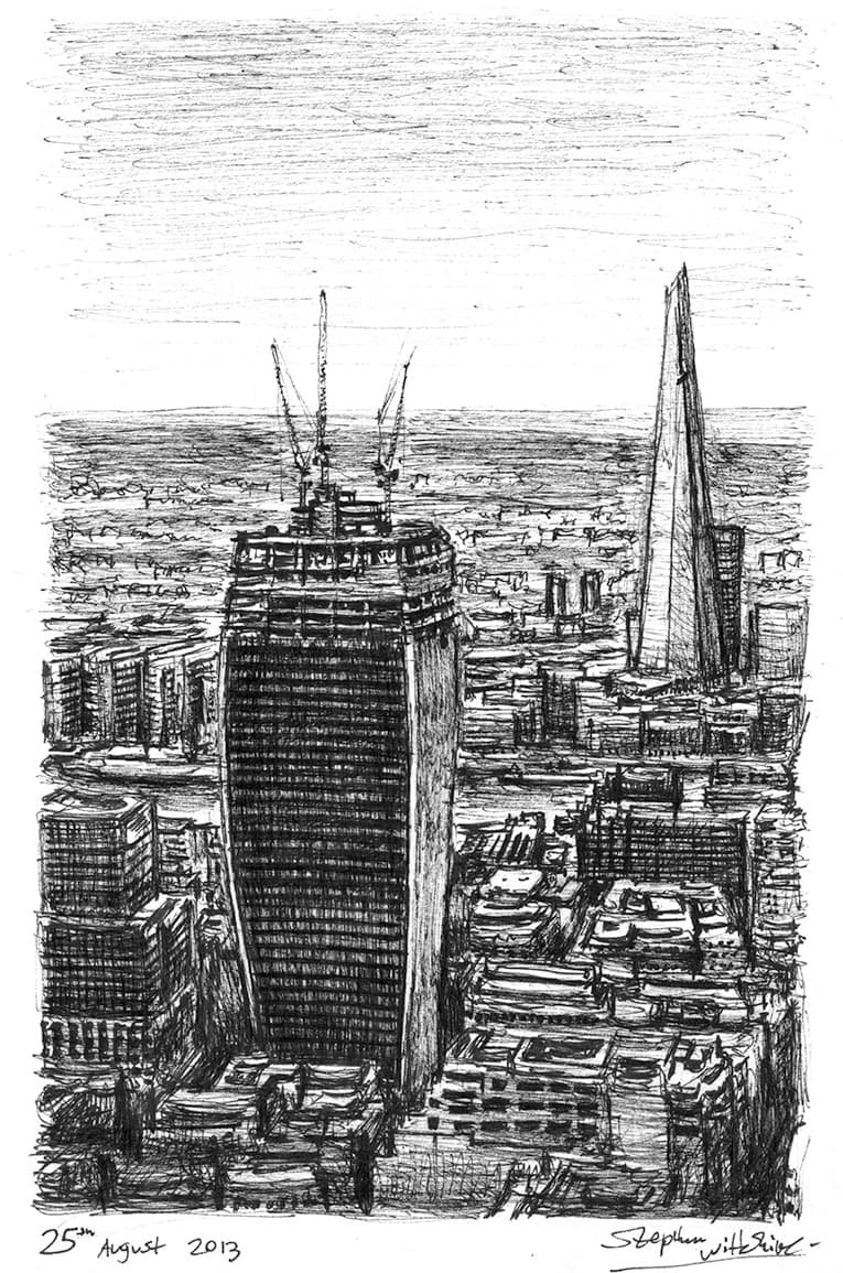 Prints of Walkie Talkie under construction Drawing