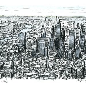 Aerial view of City of London skyscrapers of the future
