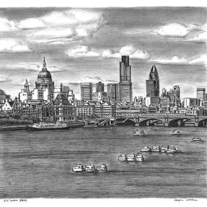 the Original St Pauls Cathedral and London skyline with River Thames