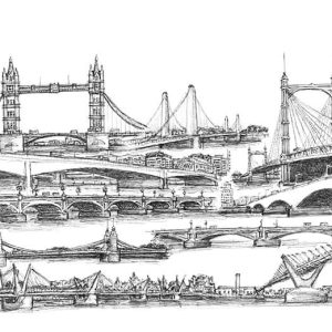 Frame the Original Montage of bridges in London Drawing by Stephen Wiltshire