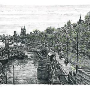 Frame the Original Embankment Drawing by Stephen Wiltshire