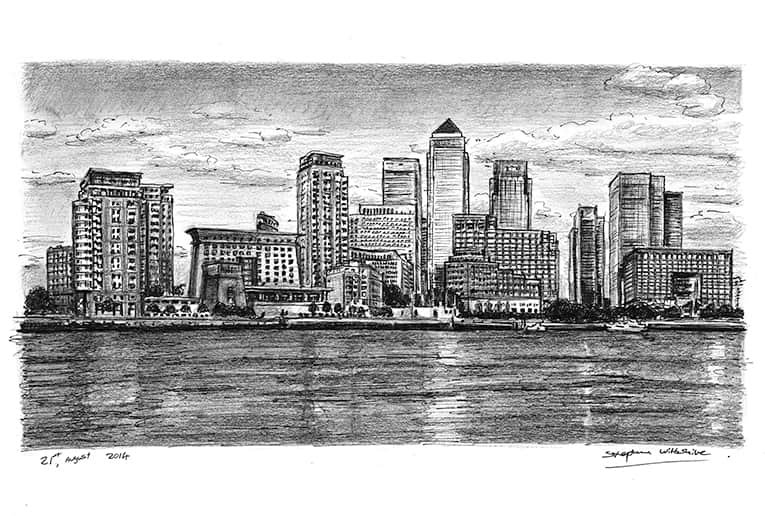 Prints of Canary Wharf & River Thames Drawing