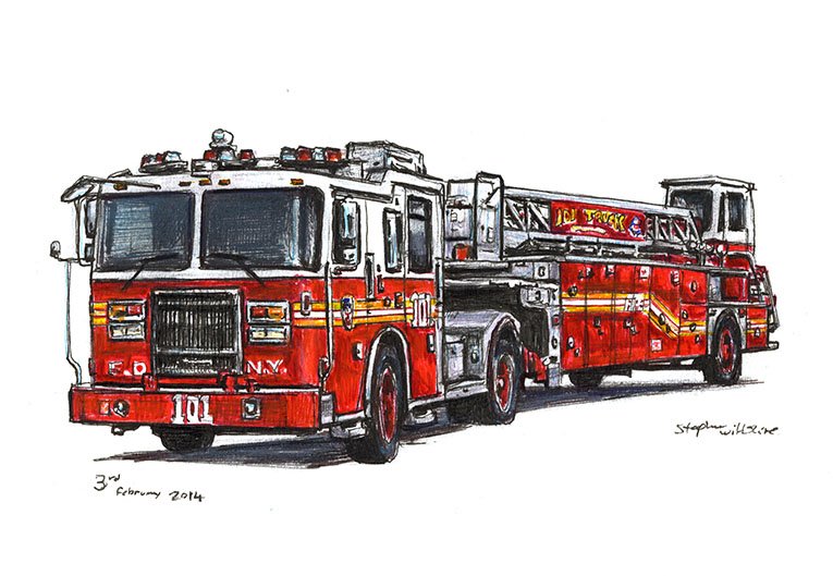 Prints of FDNY 2013 Seagrave Tiller Ladder 101 Drawing