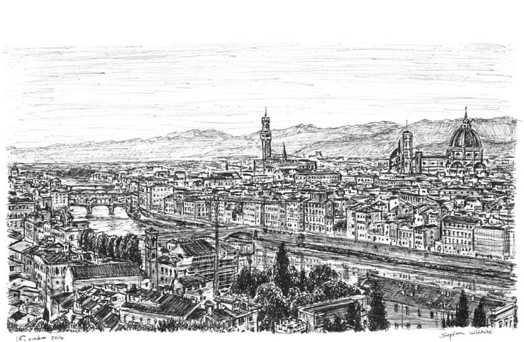 Prints of City of Florence Drawing - Cityscape Sketches