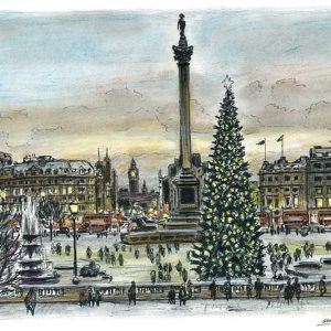 Prints of Trafalgar Square on a Christmas evening