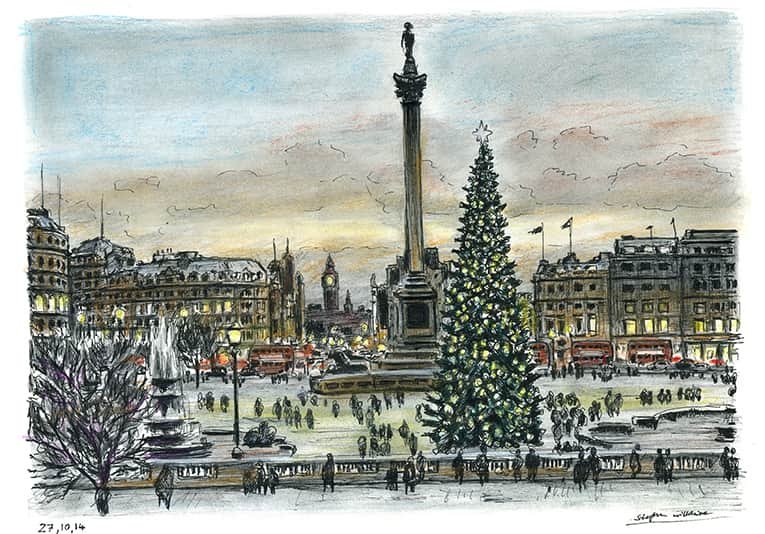 Prints of Trafalgar Square on a Christmas evening