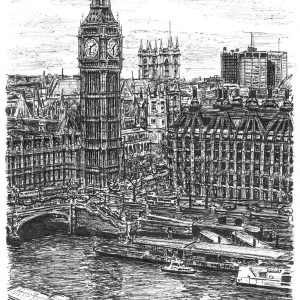 Prints of Big Ben and the River Thames Drawing