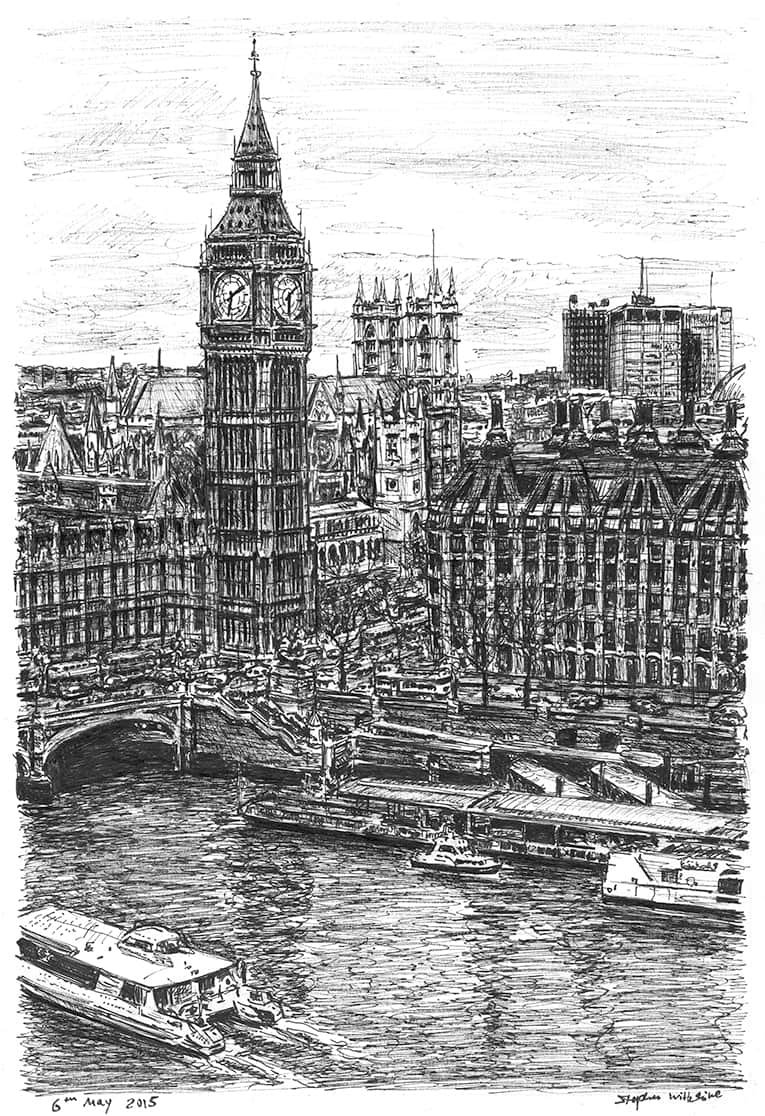 Prints of Big Ben and the River Thames Drawing