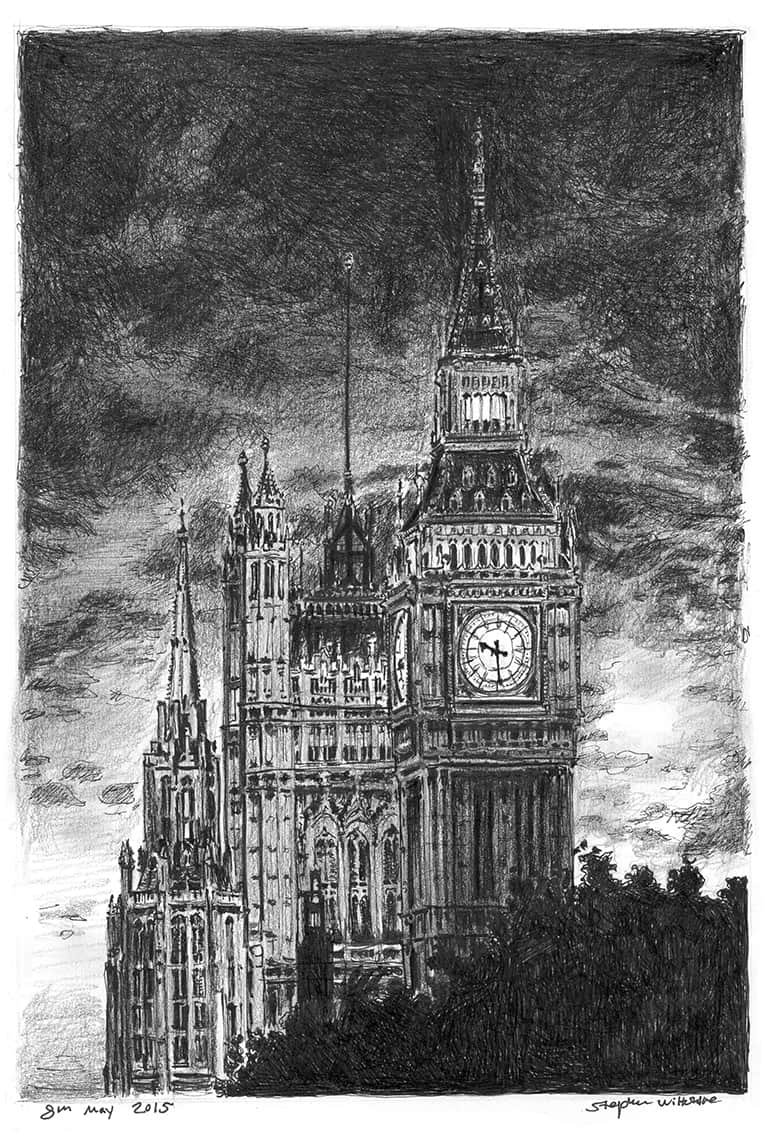 Prints of Big Ben at night Drawing - Contemporary Art