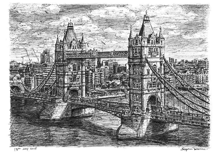 Prints of Tower Bridge London Drawing