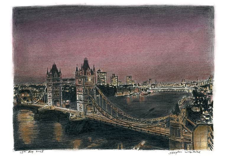Prints of Tower Bridge at night Drawing