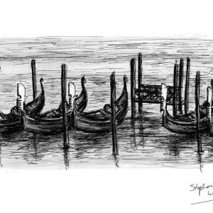 Prints of Gondolas on water in Venice Drawing