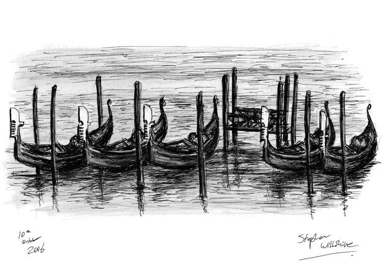 Prints of Gondolas on water in Venice Drawing