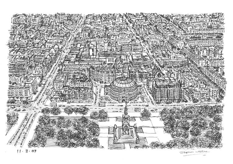 Aerial view of Royal Albert Hall and Kensington
