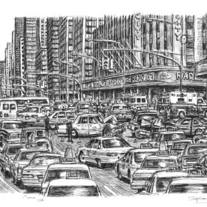 Drawing of Traffic chaos in New York City
