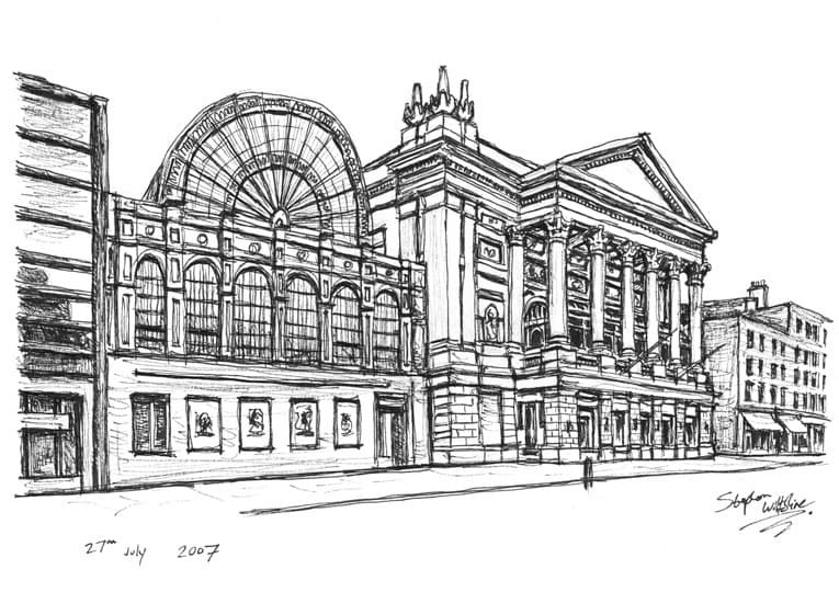 Drawing of Royal Opera House in Covent Garden