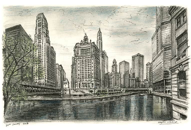 Prints of Chicago River USA Drawing