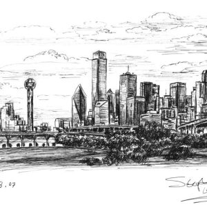 Prints of Dallas Skyline, Texas Drawing