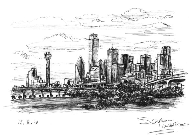 Prints of Dallas Skyline, Texas Drawing