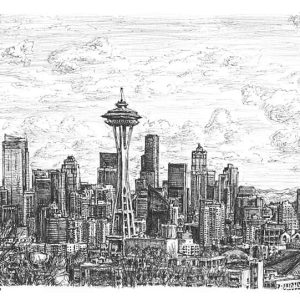 Prints of Seattle skyline Drawing - Art for Sale