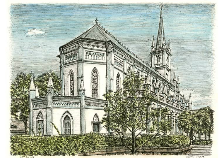 Frame the Original Chijmes, Singapore Drawing by Stephen Wiltshire