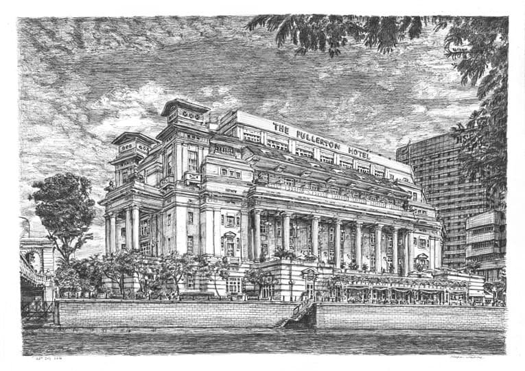 Drawing of Fullerton Hotel, Singapore