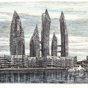 Frame the Original Reflections, Singapore Drawing by Stephen Wiltshire