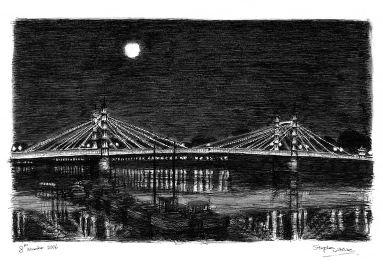 Prints of Albert Bridge at night Drawing