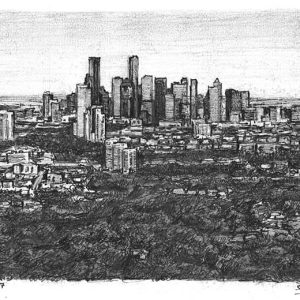 Prints of Aerial view of Downtown Houston Skyline