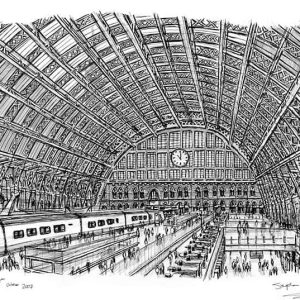 Prints of Interior of St Pancras Station Drawing