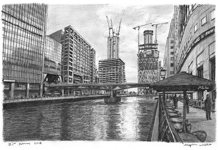 Prints of Heron Quays at Canary Wharf, London Drawing
