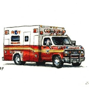 Prints of Ford E350 Ambulance Car Drawing