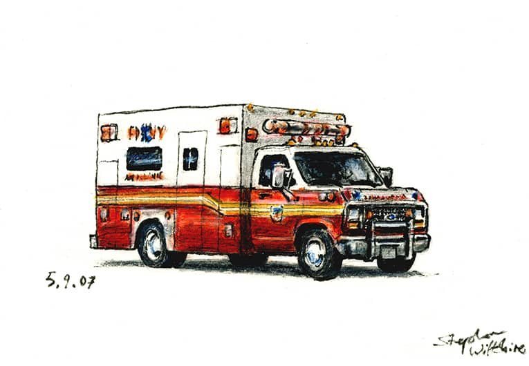 Prints of Ford E350 Ambulance Car Drawing