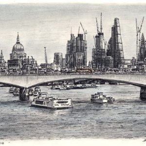 Prints of View of London skyline from Waterloo Bridge
