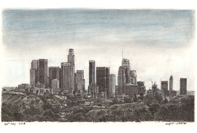 Prints of Downtown Los Angeles Skyline Drawing