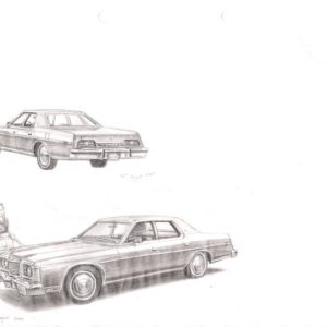 Drawing of 1973 Ford LTD - Skyline Art